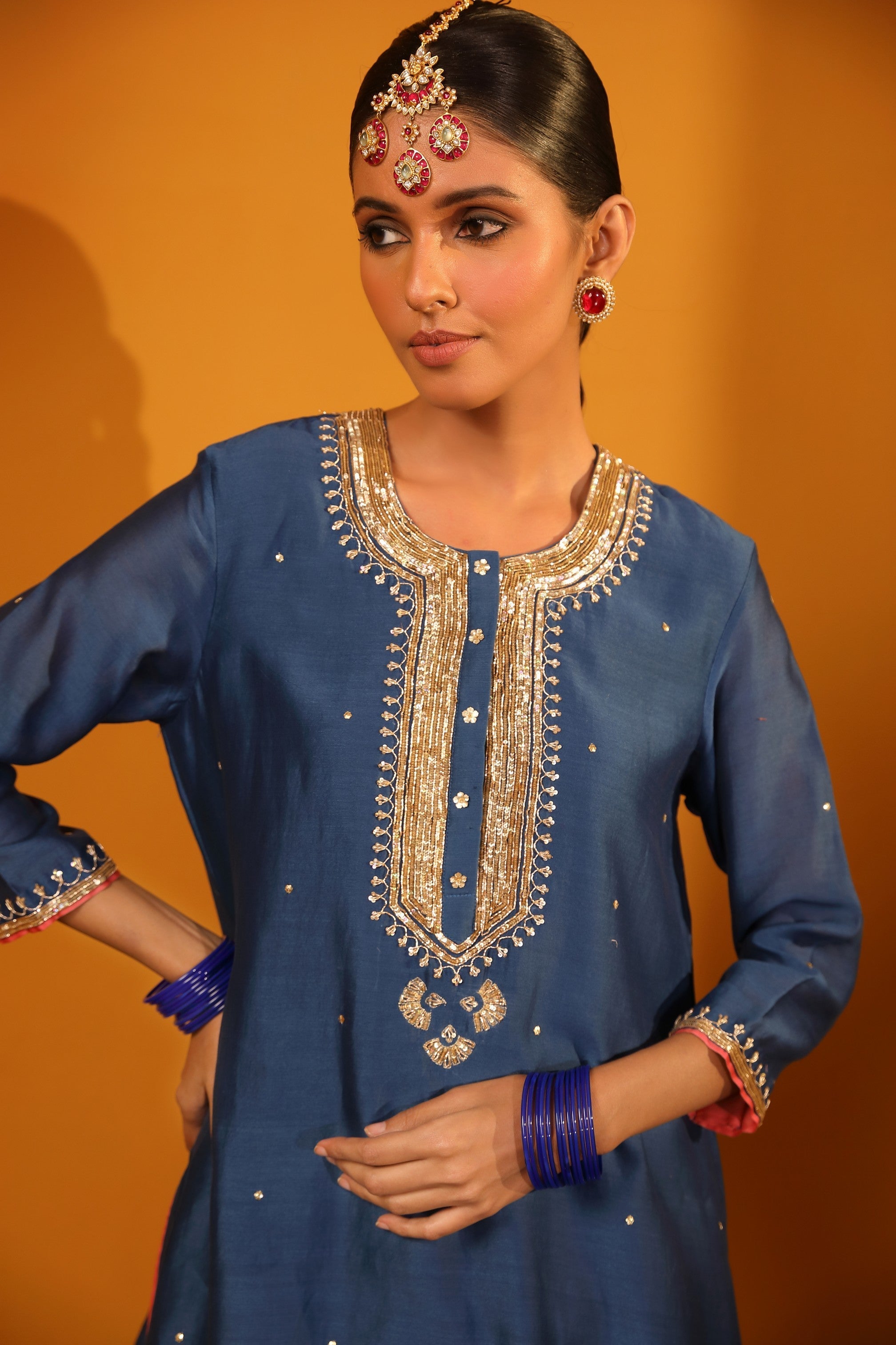 CHANDERI SILK SEQUIN EMBELLISHED SHARARA SET WITH DUPATTA