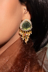 LE PREICI GREEN STUDS WITH PEARL