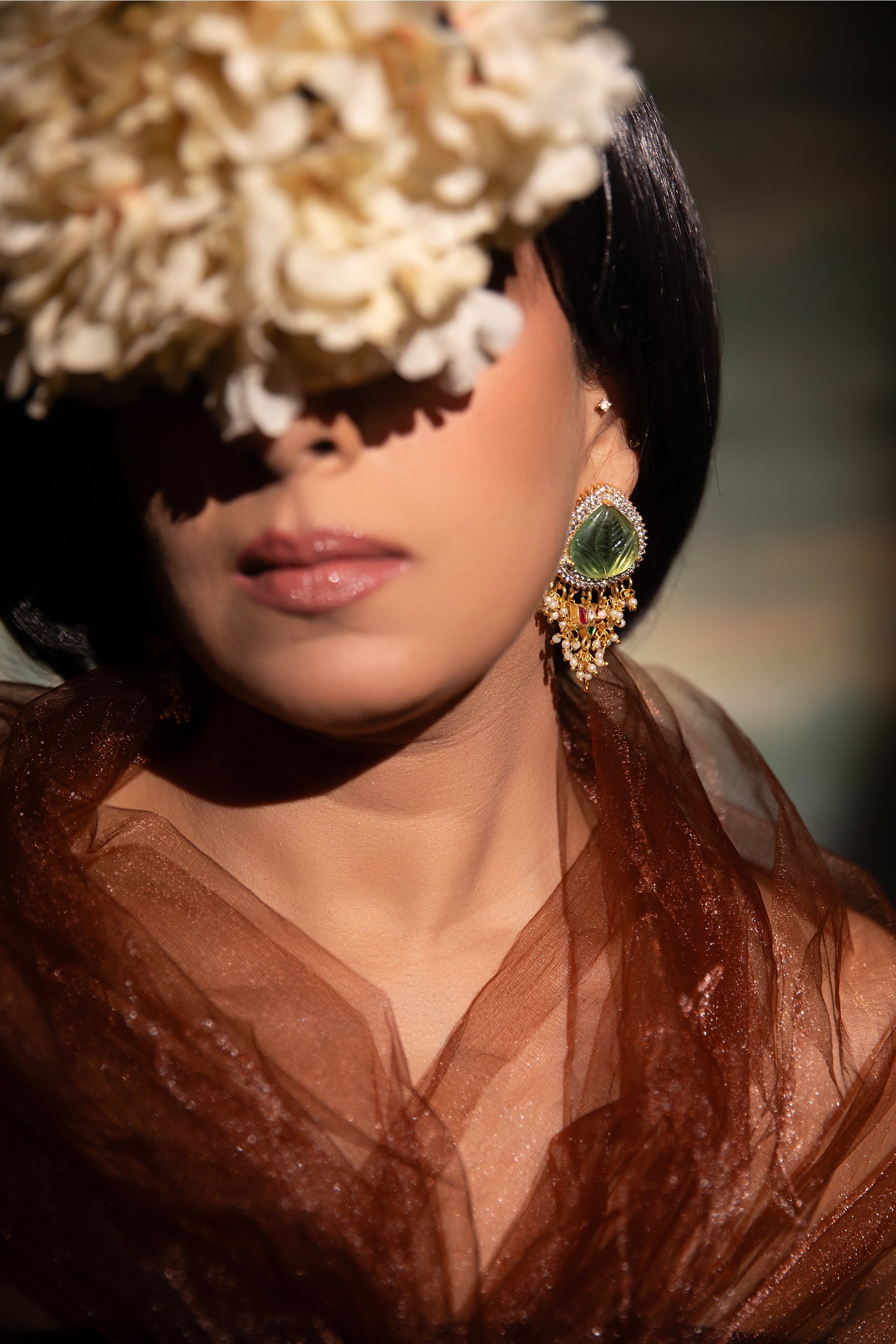 LE PREICI GREEN STUDS WITH PEARL