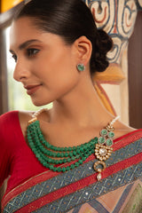 Xago Rang Mahal Haar Necklace Set with Green Beads & Polki Moissanite Pendant