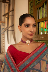Kiran Sheesh Necklace Set with Ruby Beads & Polki Moissanite Pendant