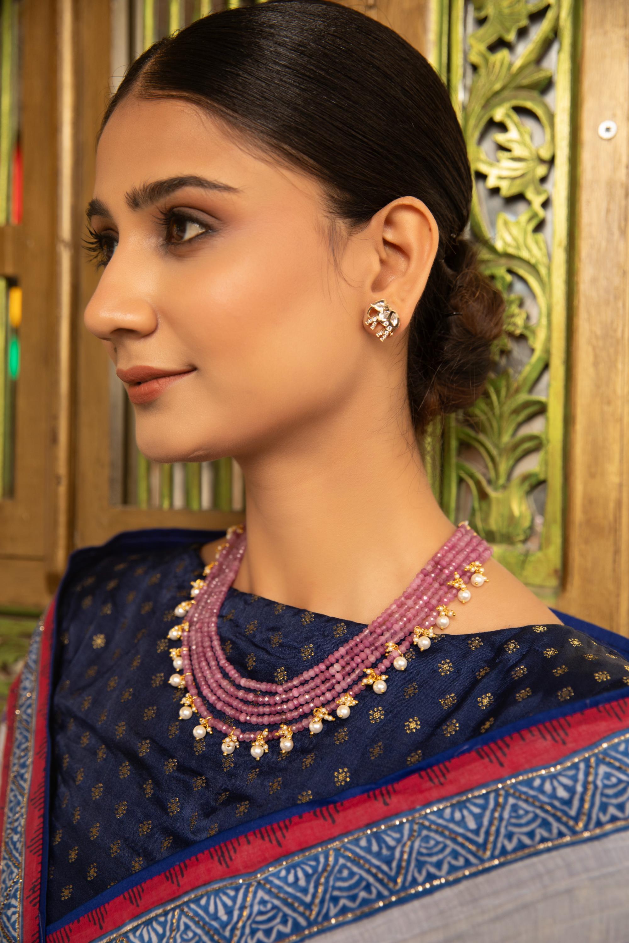 Noor-E-Bahar Elegant Multi-Layer Beaded Necklace Set with Pearls