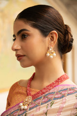 Noor-E-Deewan Necklace Set with Pink Beads & Green Polki Moissanite Pendant