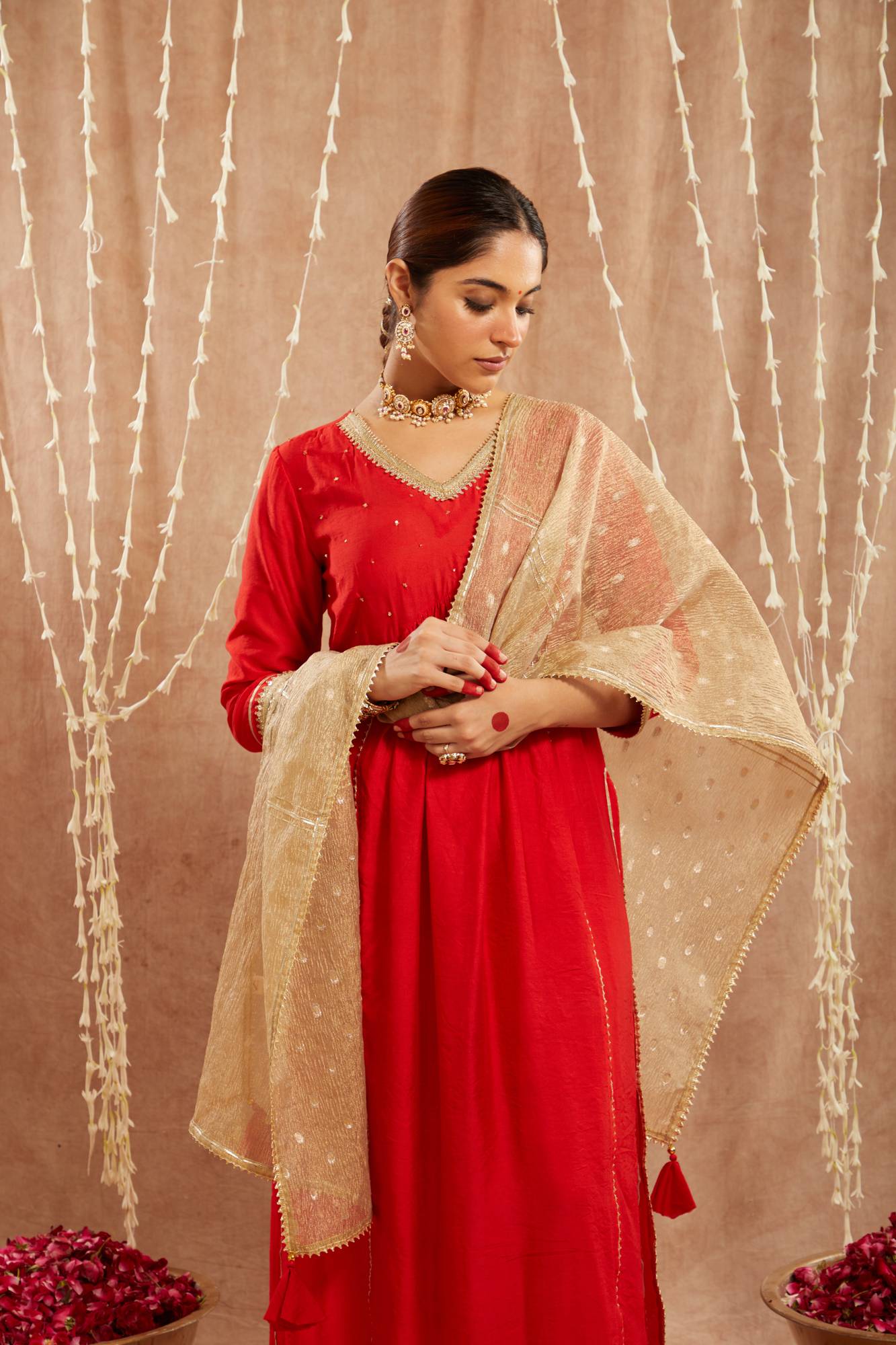 Red Charm Chanderi Kurta with Narrow Pants