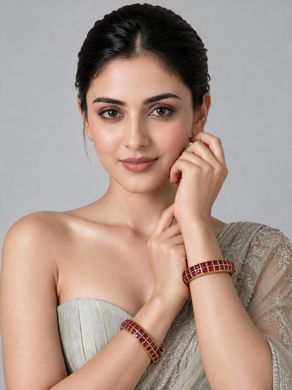 Ruby Square Stone Gold Statement Bangles 34