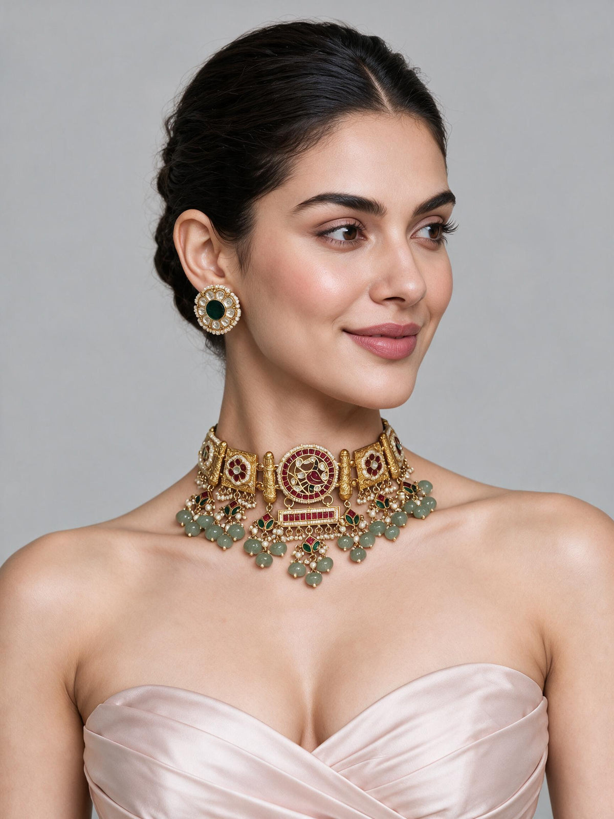 Multicolour Polki Statement Necklace Set 11