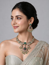 Emerald Polki Statement Necklace Set 03