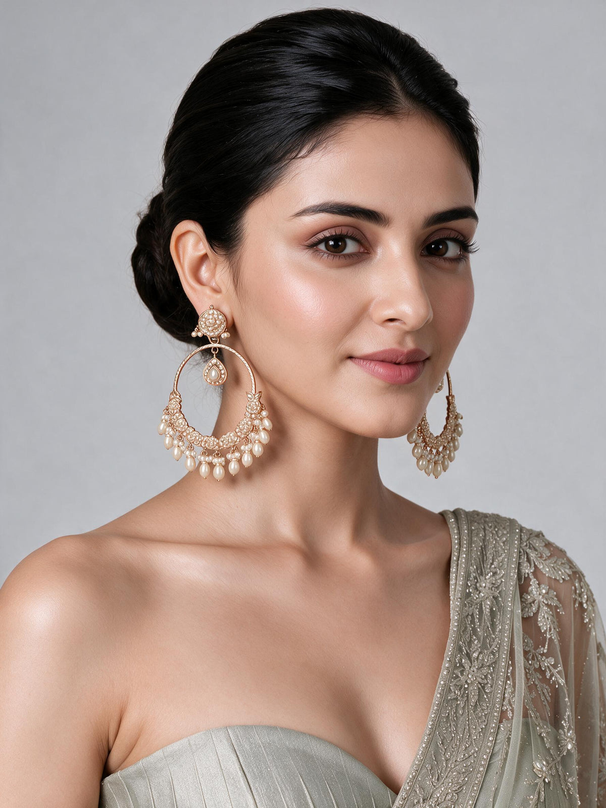 Jadau Pearl Embellished Oversized Hoop Earrings