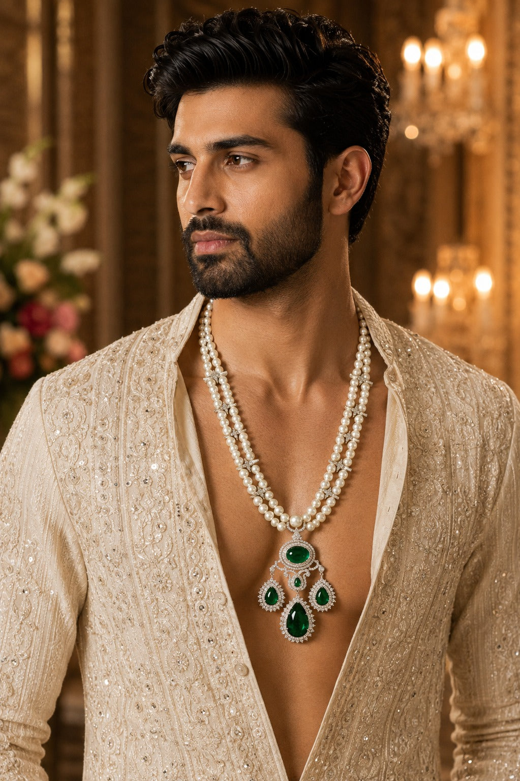 Pearl Green Stone Pendant Necklace