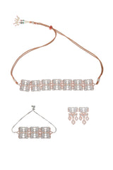 Rosegold and White Geometric Diamond Choker Set and Bracelet