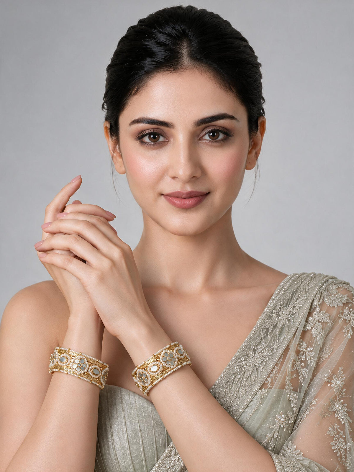 Pearl Kundan Floral Statement Bangles 36