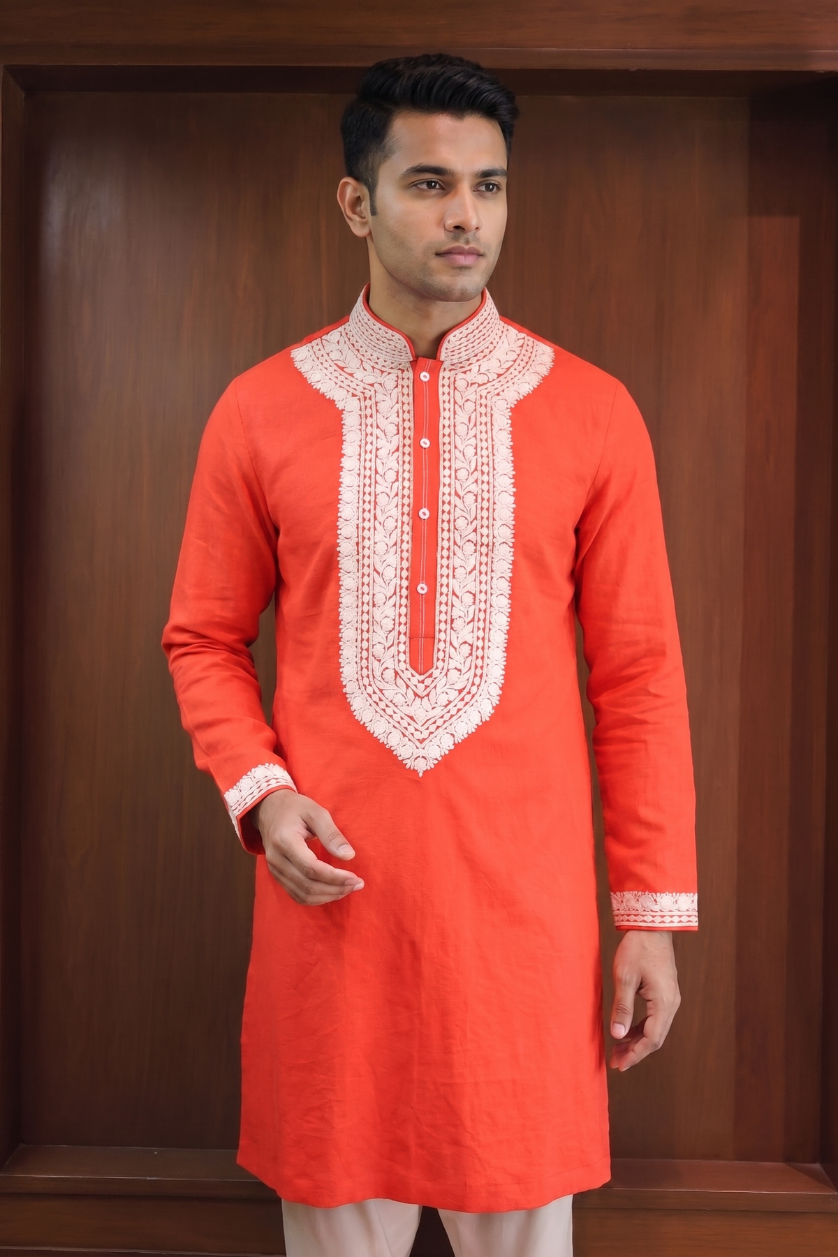 Red Embroidered Kurta Set