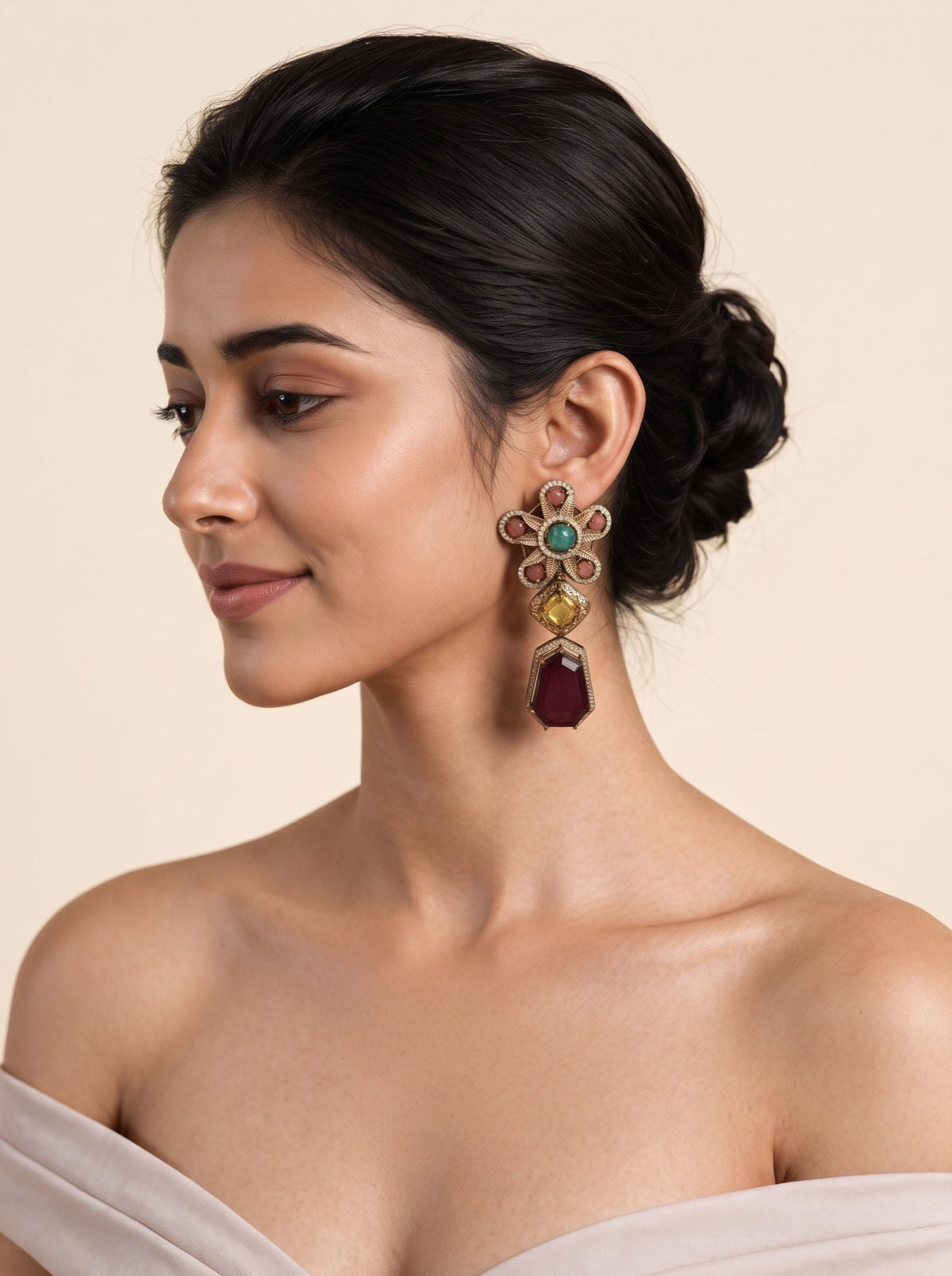 Multicolor Semi-Precious Stone Drop Earrings 42