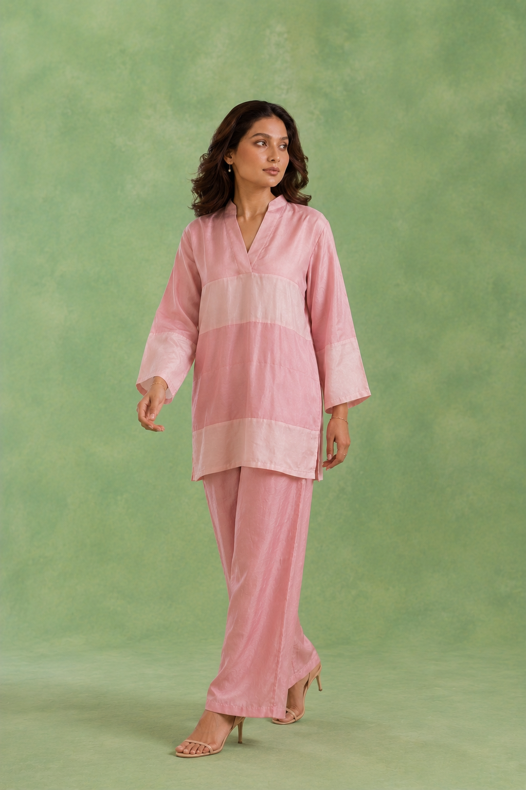Pink Panel Chanderi Co-ord Set