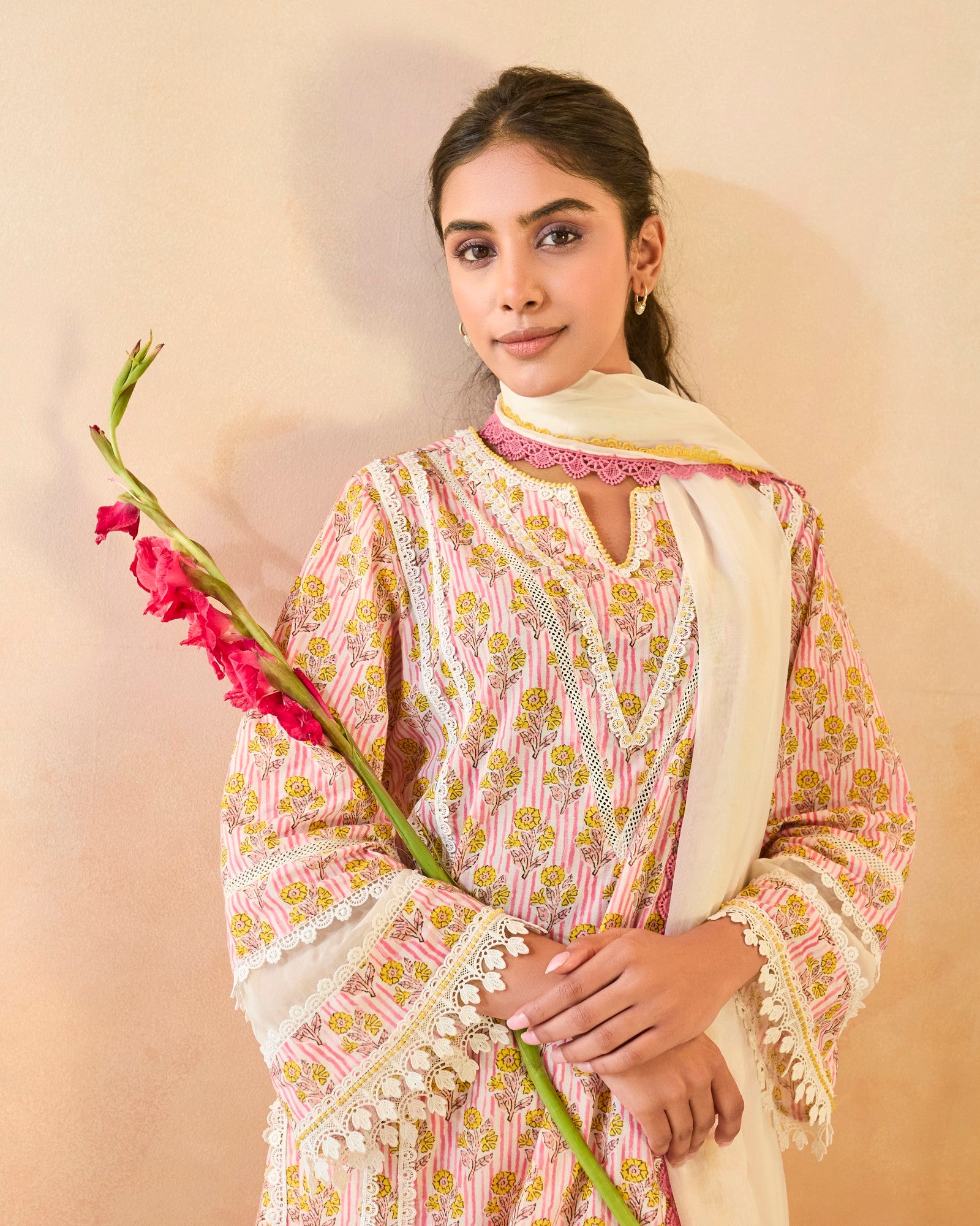 Pink Charm Cotton Kurta with Tulip Pants