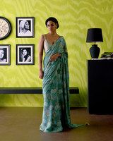 Green Apple Floral Print Saree with Blouse