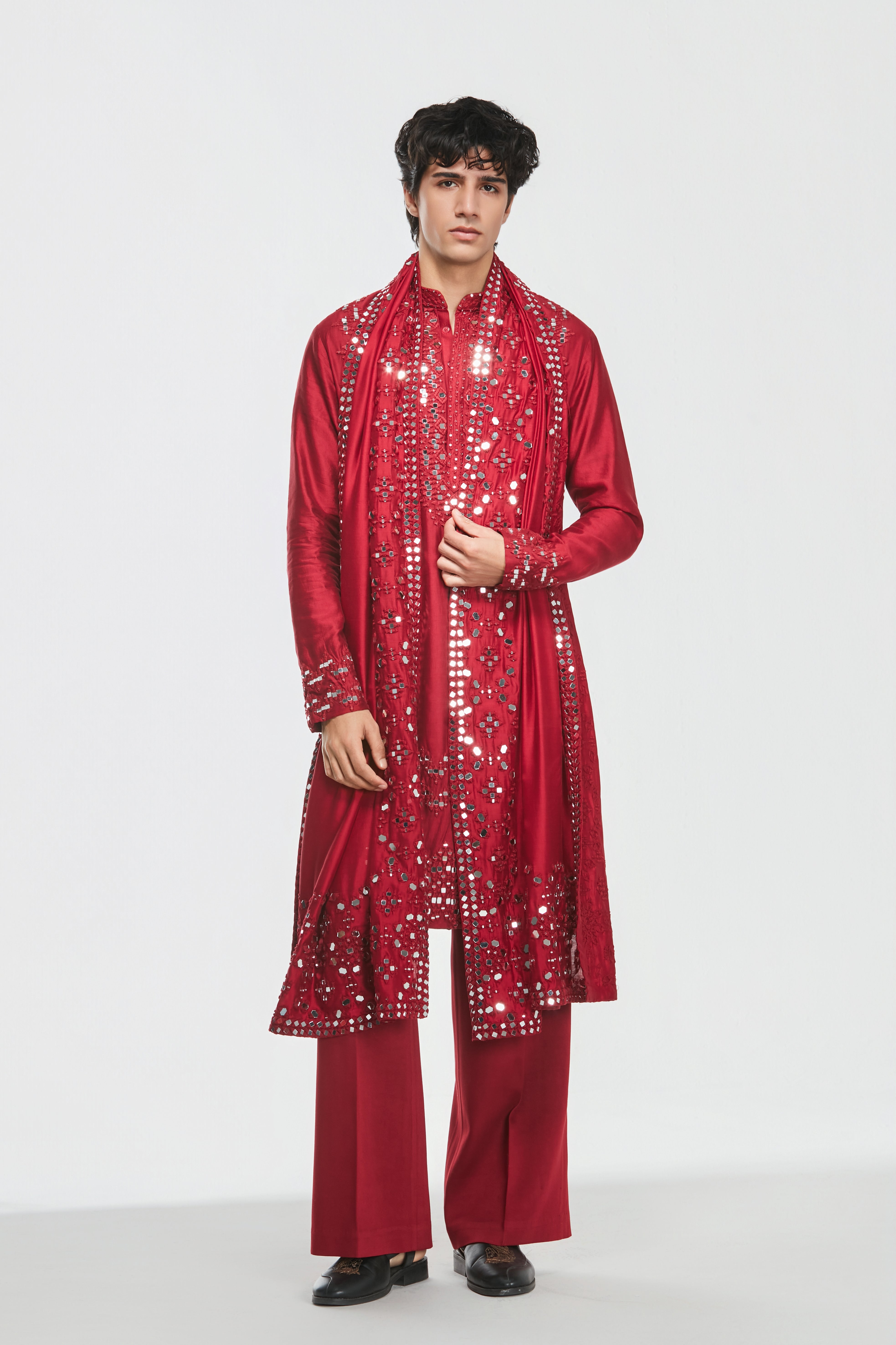 Kurta and stole - heavy chanderi , pant -Cotton twill