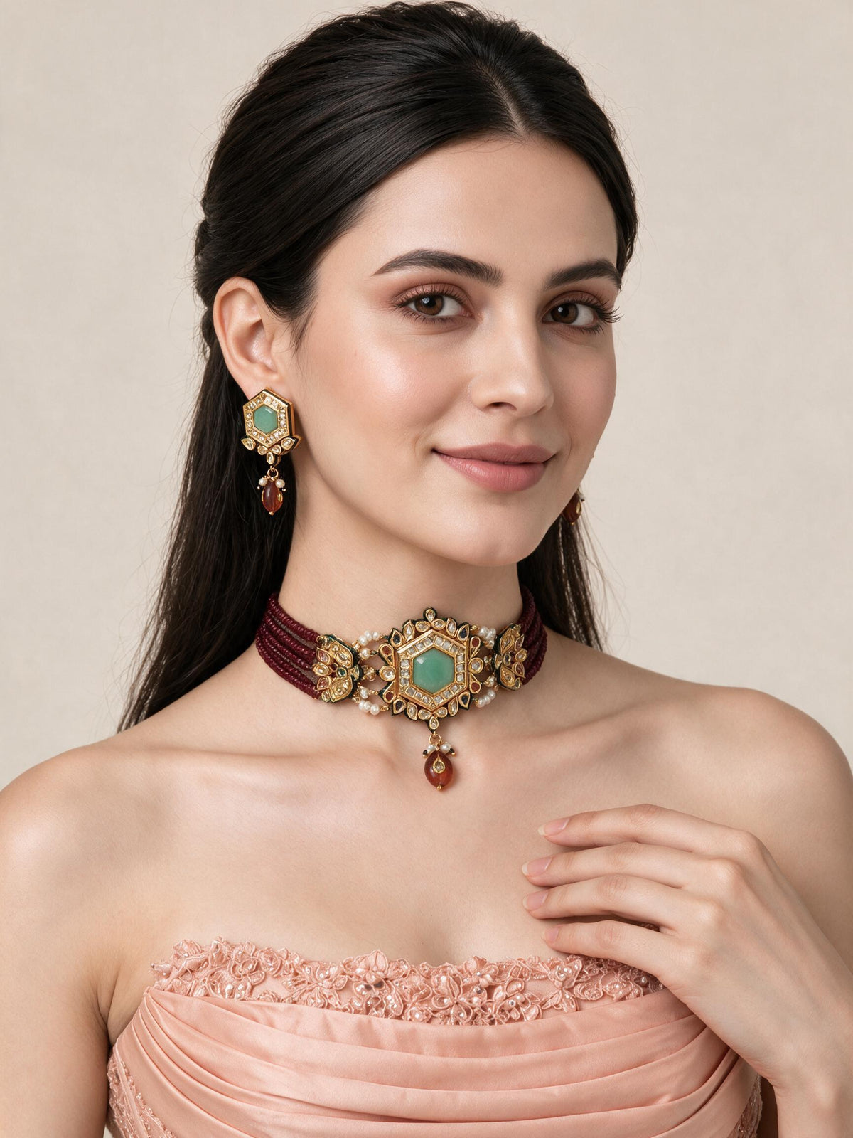 Kundan Hexagon Choker with Drop Earrings
