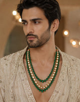 Three-Layered Kundan Green Beaded Mala