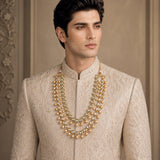 Gold Finish Kundan Polki & Green Beaded Layered mala