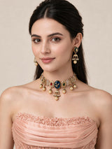 Navratna Kundan Pearl Choker Earring Set