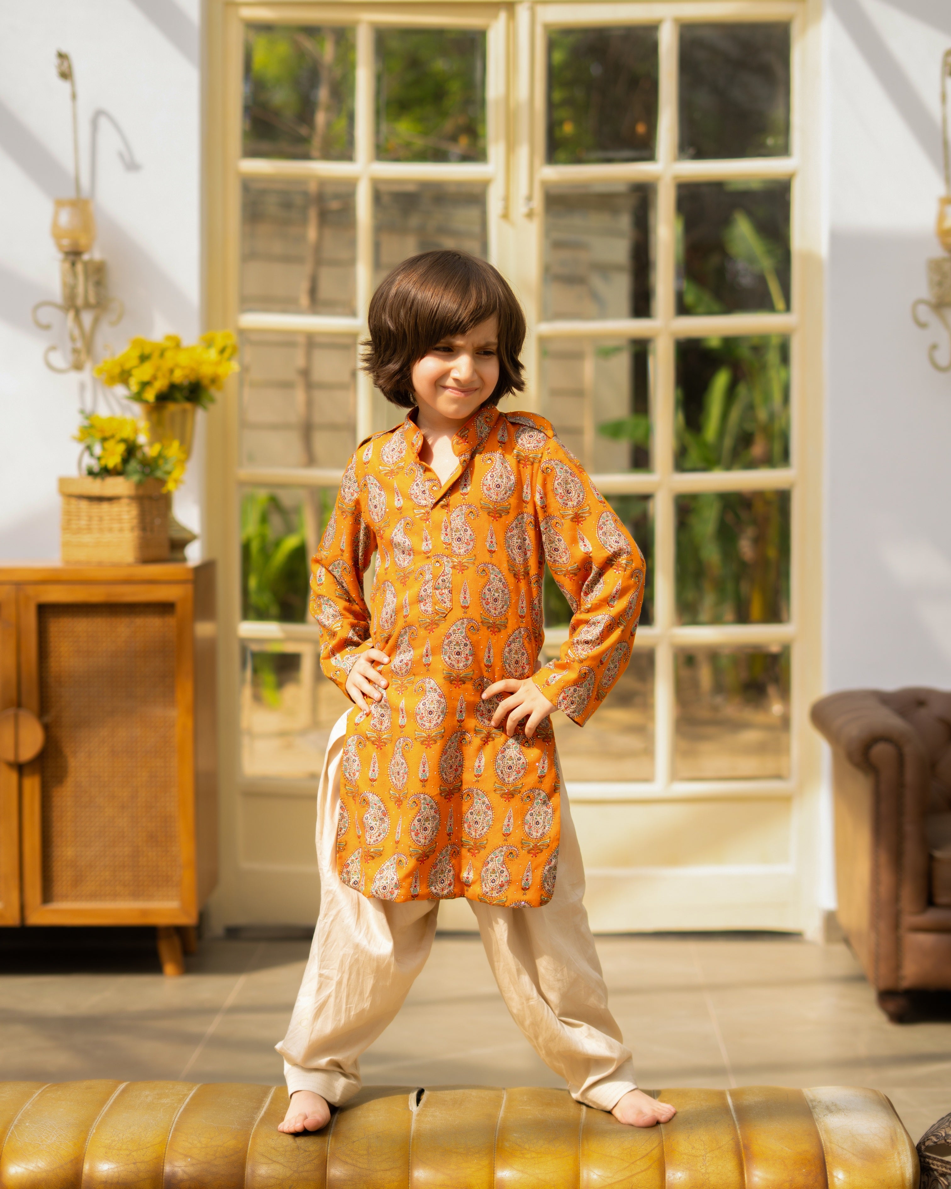 Yellow Printed Kurta with Salwar