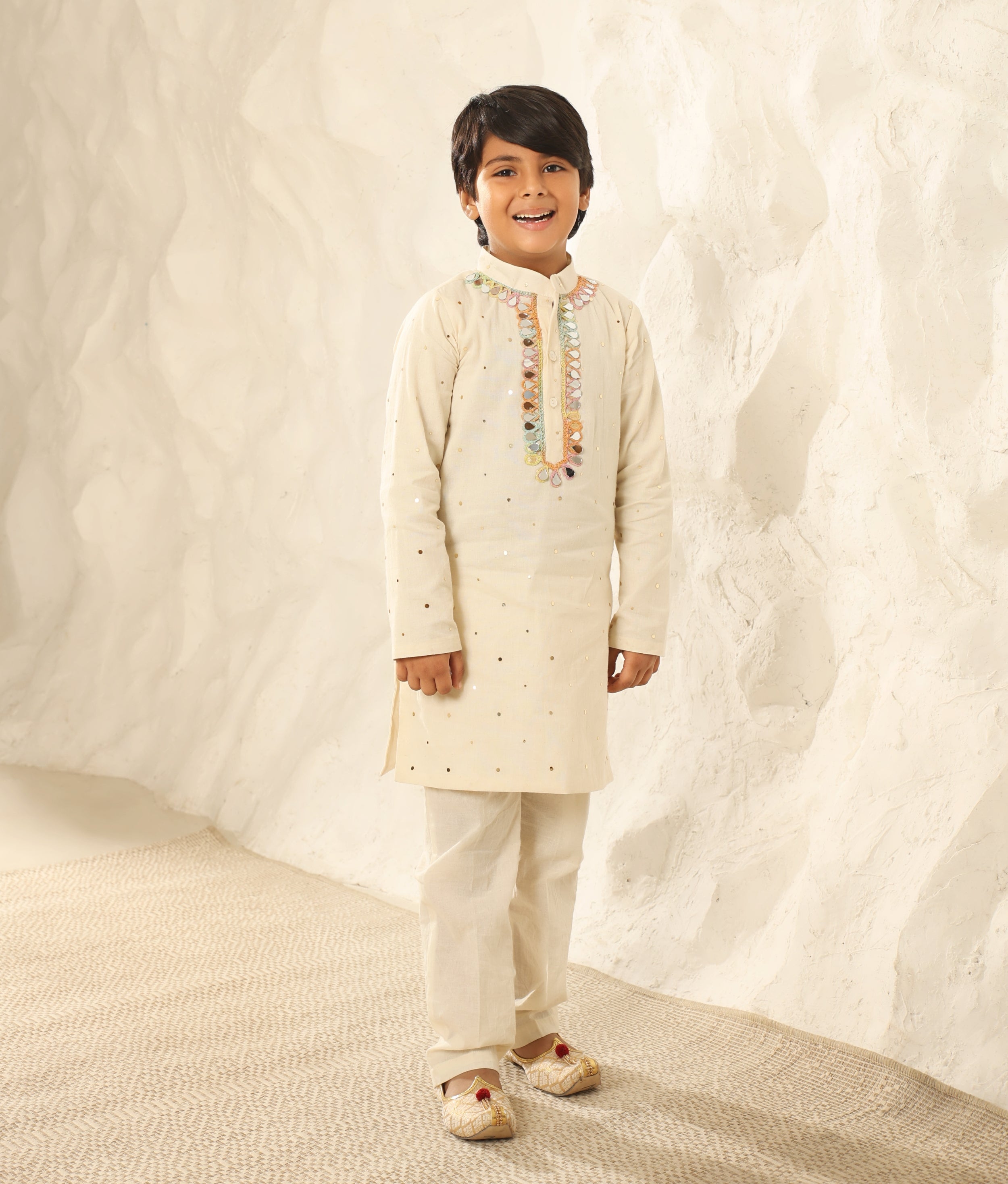 Off white Faux Mukaish Kurta with Pant