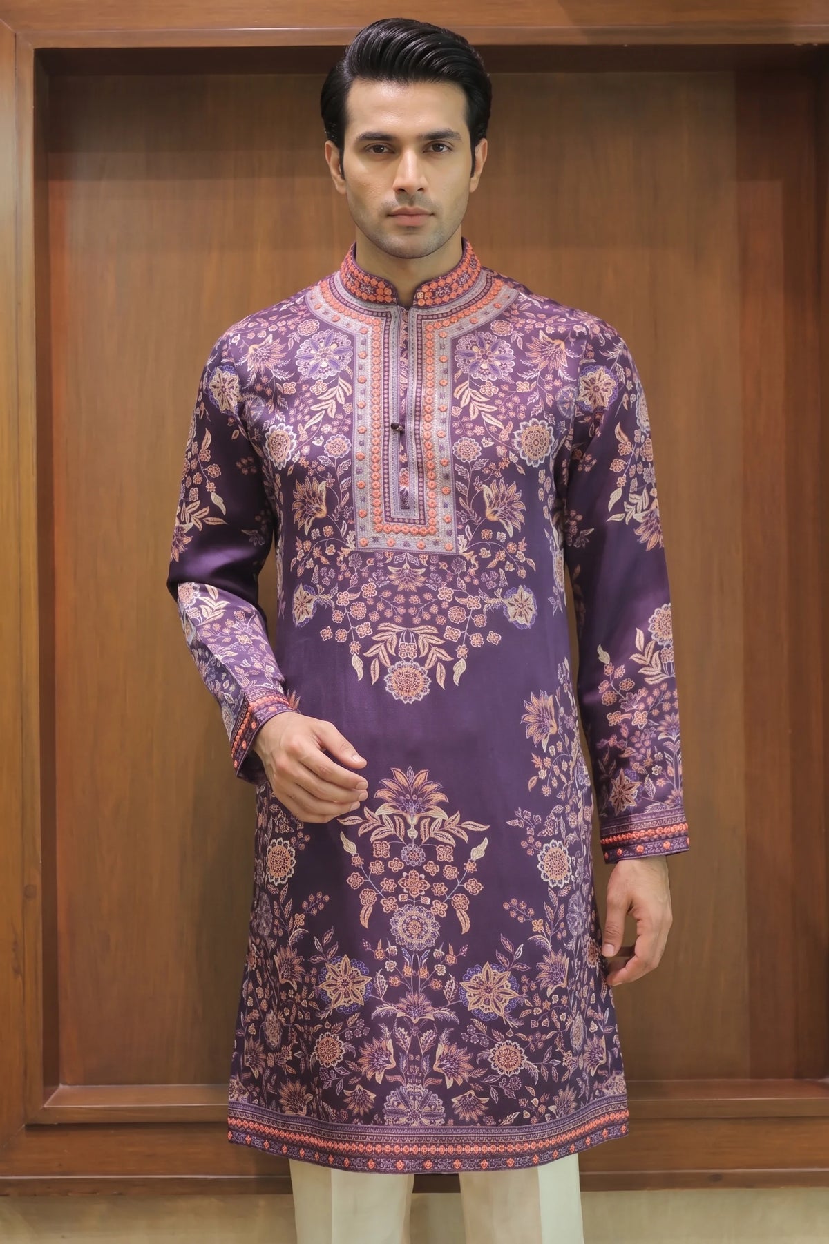 Purple Linen Satin Kurta