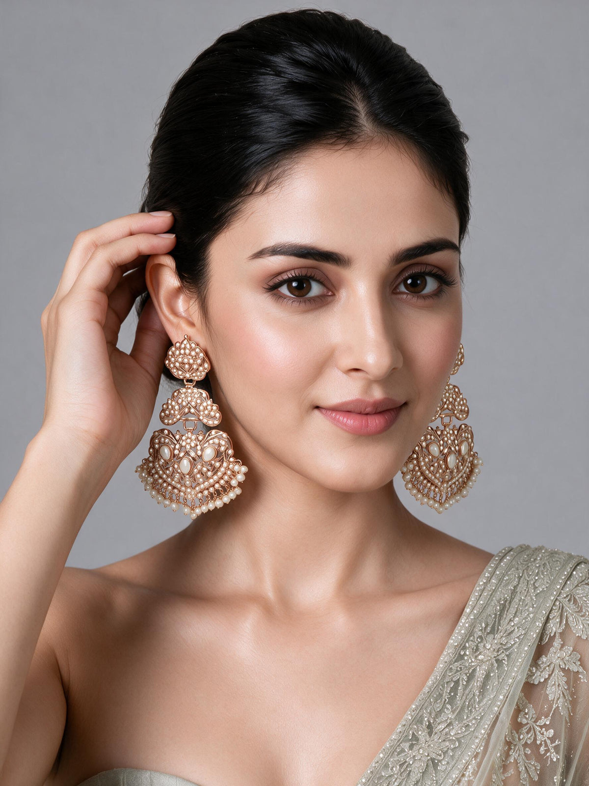 Jadau Pearl Embellished Statement Earrings