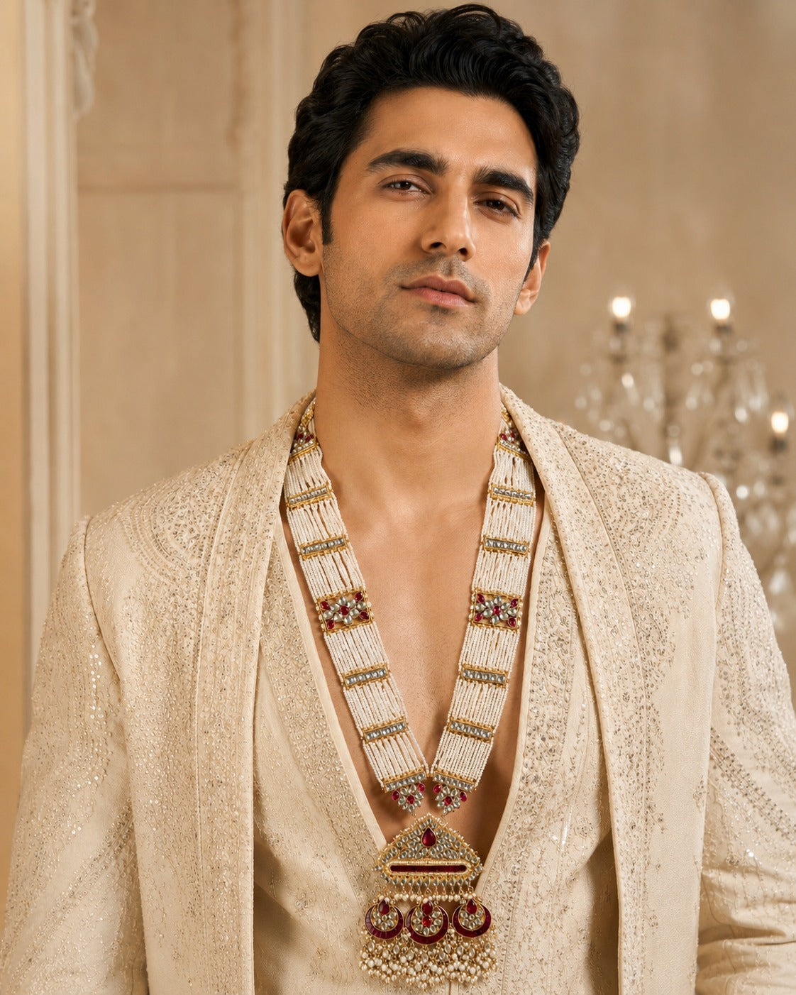 Pearl Strands Kundan Pendant Necklace