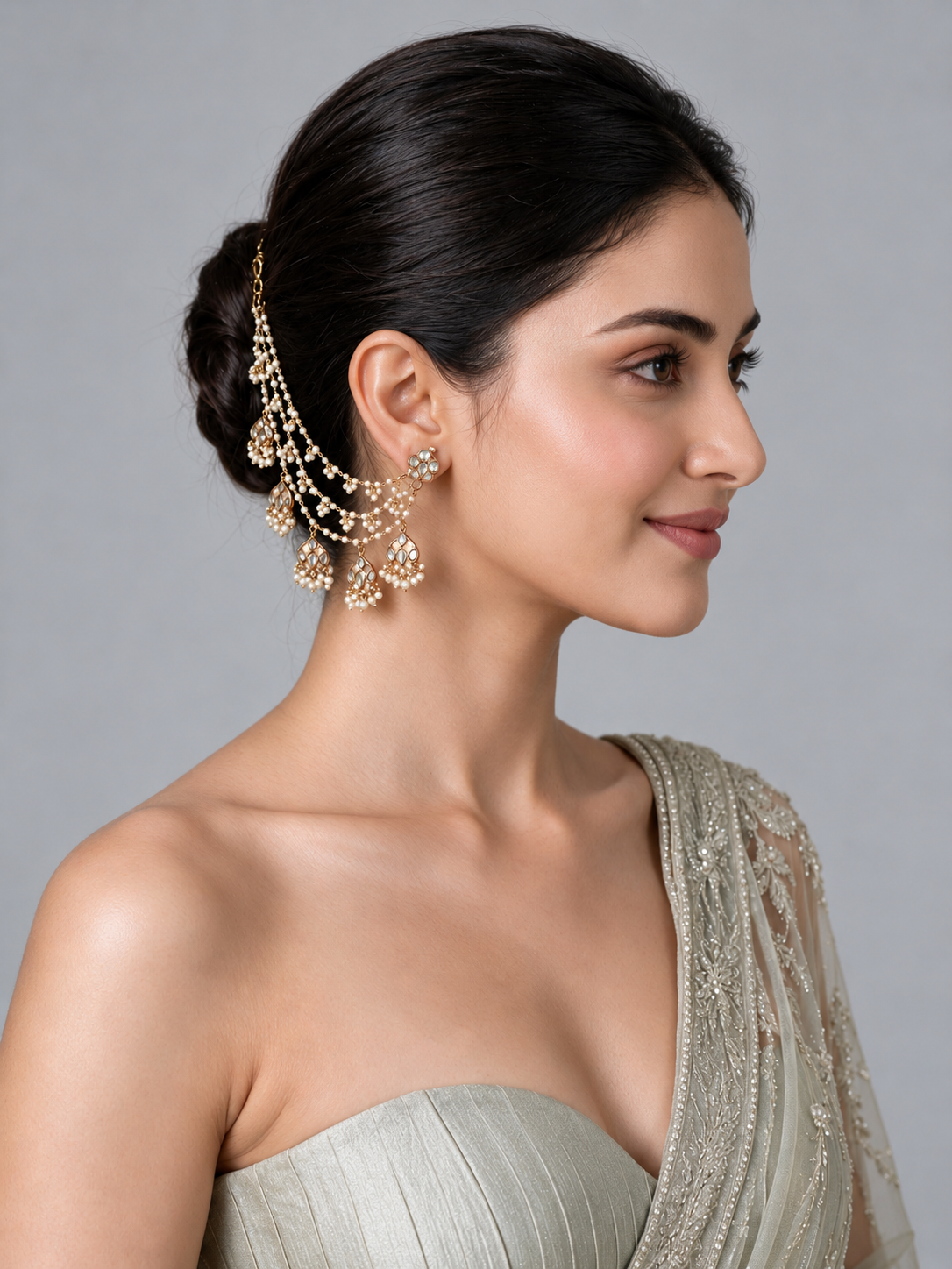 Pearl Kundan Layered Earchain 60