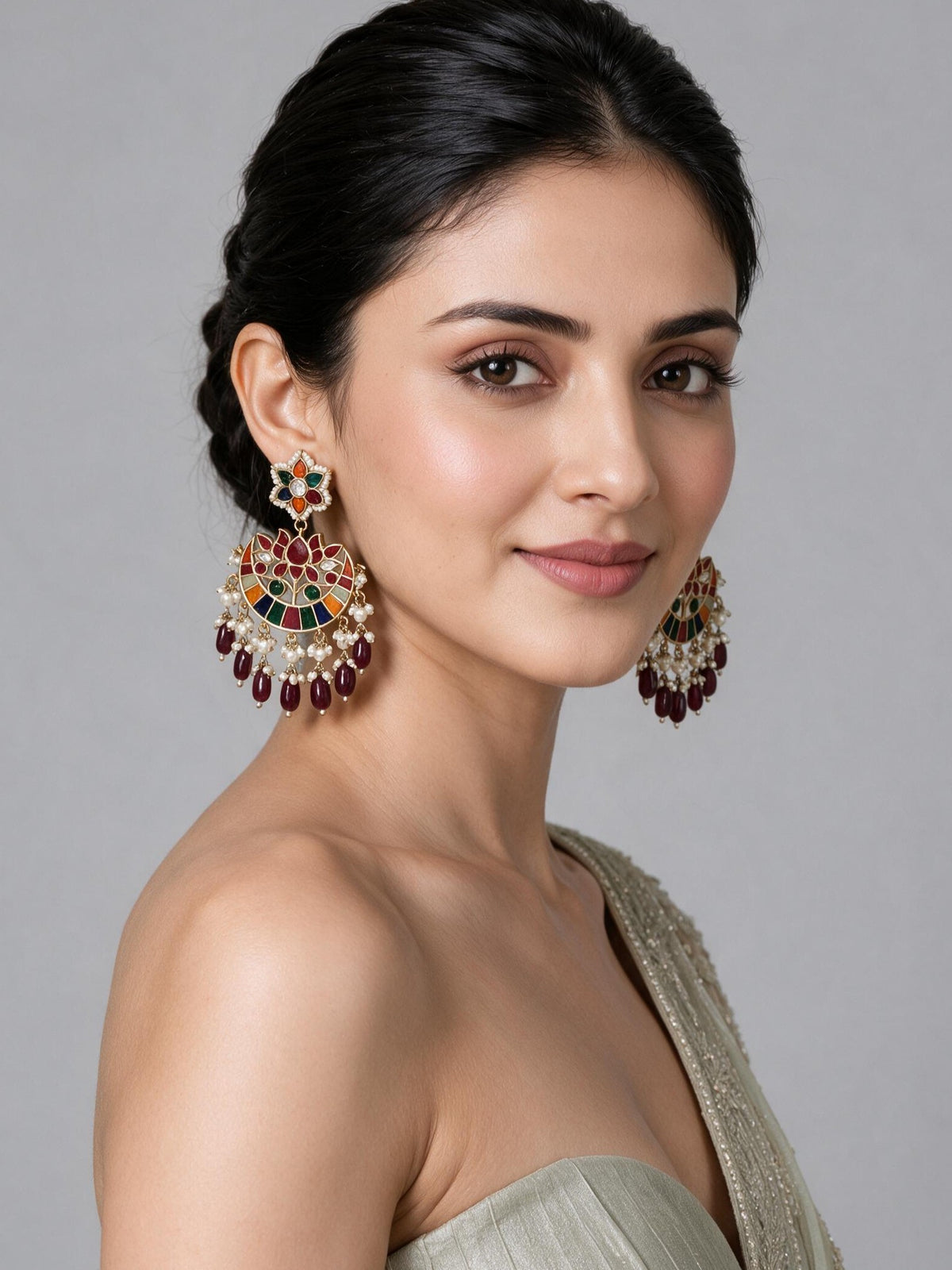 Multicolor Kundan Pearl Chandbali Earrings 51