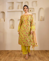 Dahlia Yellow Embroidered Cotton Kurta with Narrow Pants