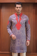 Red & Black Linen Satin Kurta
