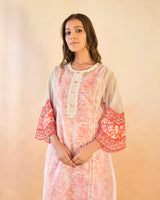 Rose Floral Embroidered Organza Slip Kurta with Narrow Pants