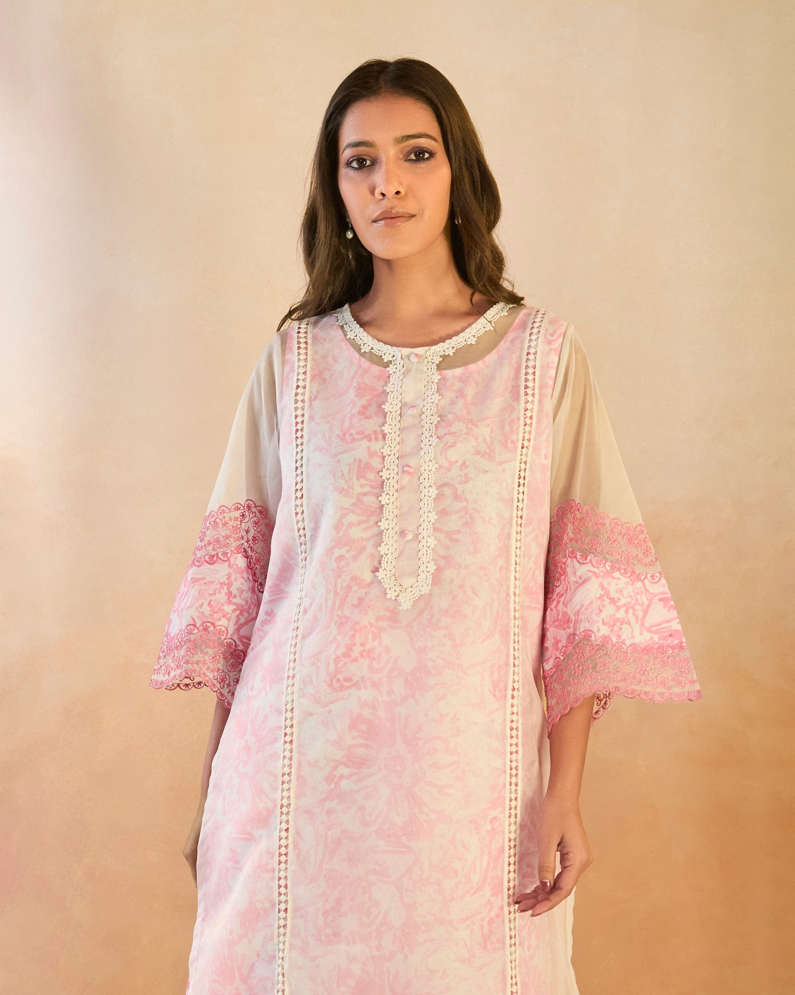 Blush Floral Embroidered Organza Slip Kurta with Narrow Pants