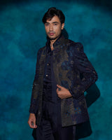 Midnight Blue Hand embroidered short jacket set