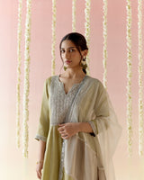Moss Pearl Tissue Anarkali with 
narrow Pants & Dupatta - Set of 3