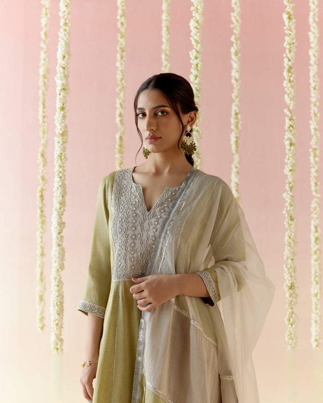 Moss Pearl Tissue Anarkali with 
narrow Pants & Dupatta - Set of 3