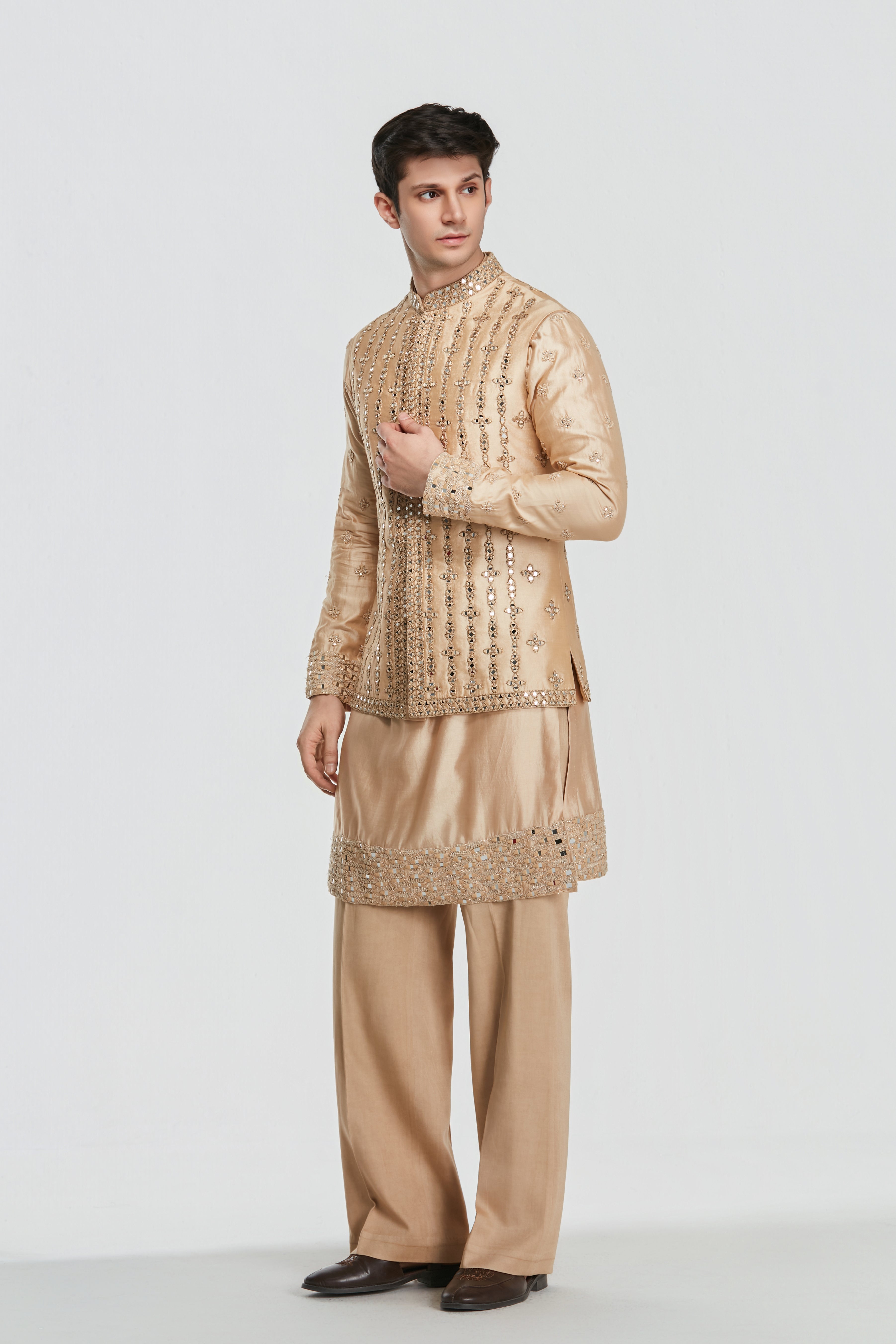 Kurta and jacket- heavy chanderi , pant -Cotton twill