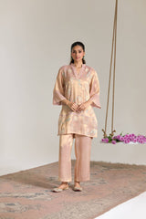 Blush Mint Applique Embroidered Tissue Kurta Set - Set of 2