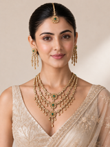 Emerald Kundan Three Layered Necklace Set 09