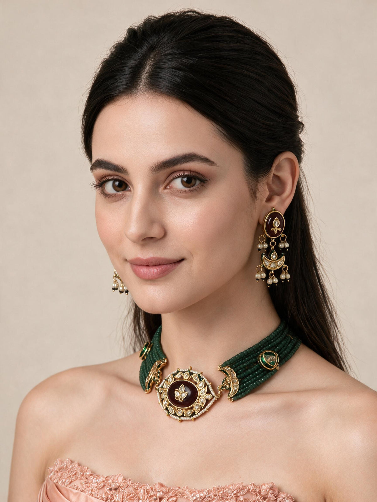 Kundan Beaded Choker with Drop Earrings