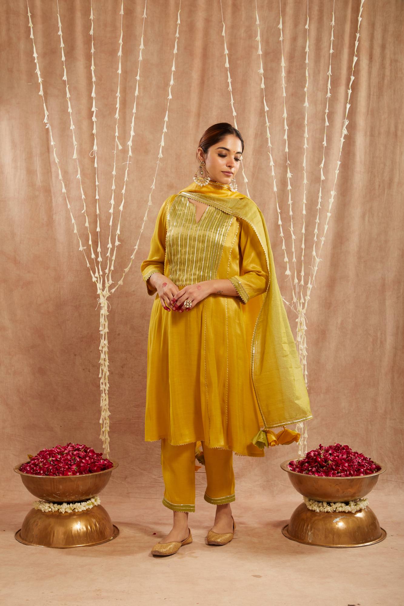 Sunshine Yoke Tissue Anarkali with 
Narrow Pants