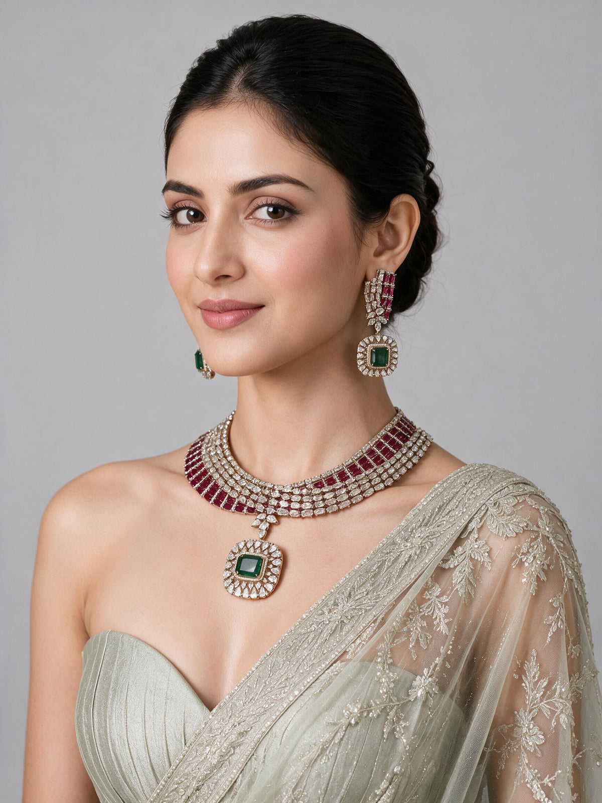 Ruby Emerald Kundan Statement Necklace Set 04