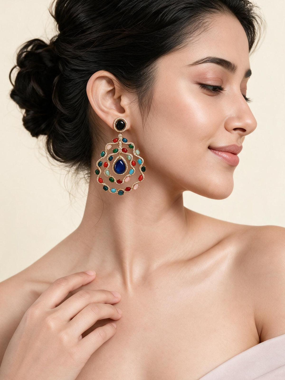 Multicolor Kundan Semi-Precious Stone Earrings 57