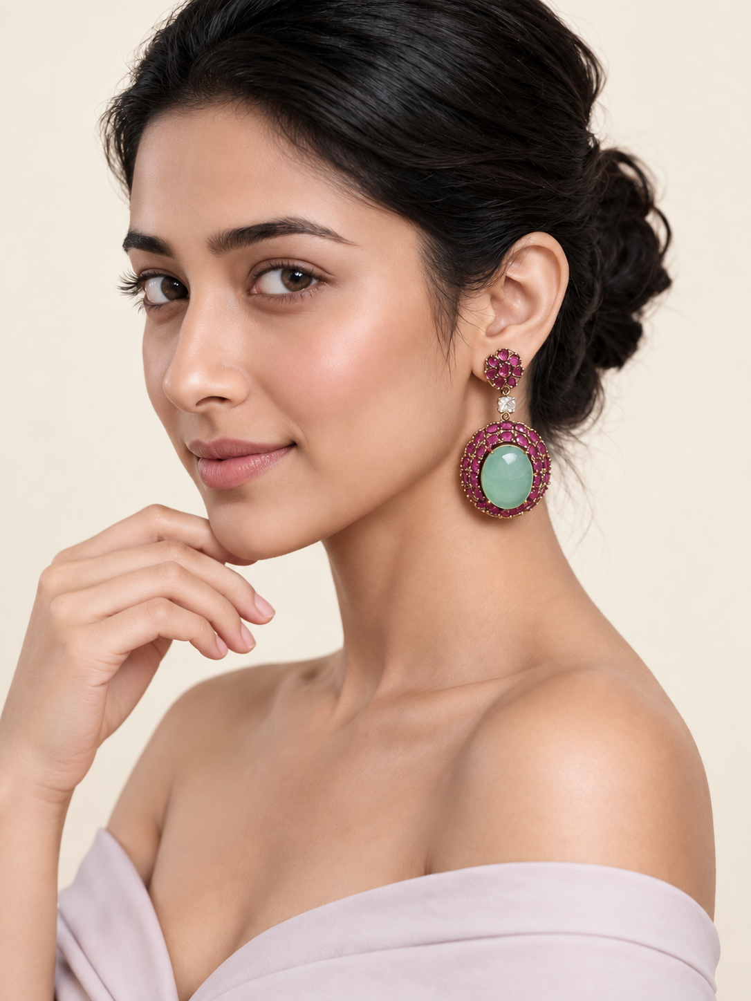 Ruby Stone Gold-Tone Drop Earrings 46