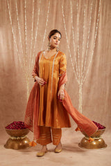 Amber Floral Gota Tissue Anarkali with Wide Leg Pants