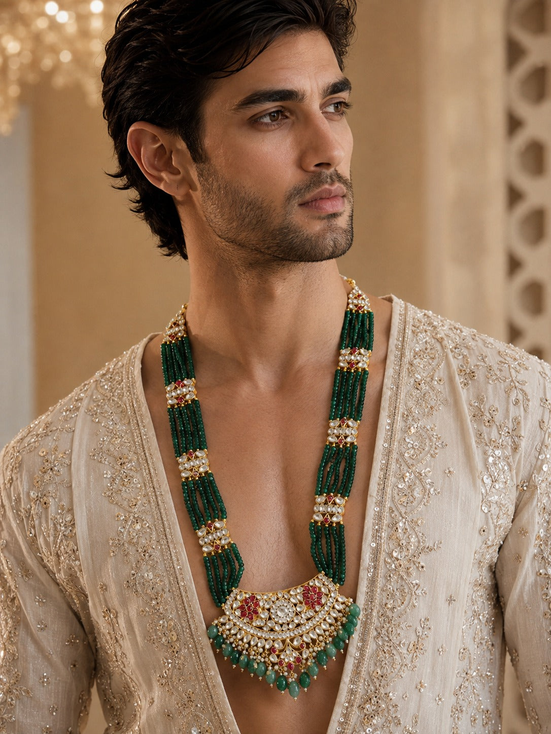 Emerald Beaded Kundan Statement Necklace