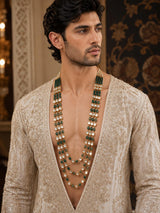Three-Layer Green Beaded Kundan Groom Mala
